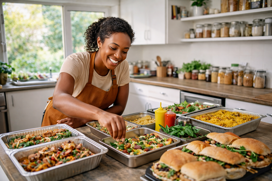 Home-based catering business in South Africa preparing food for clients