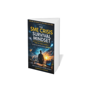 Global crises, economic uncertainty, and constant news headlines can make running a small business feel overwhelming. The SME Crisis Survival Mindset helps entrepreneurs develop the mental discipline needed to lead calmly when the world feels unstable. In this practical guide, author Douw Steyn explains why crises trigger panic in business owners and how to avoid emotional decision-making that can damage a business. You will learn how to filter media noise, apply the 72-Hour Decision Rule, communicate effectively with your team, and maintain strategic thinking during uncertain times. This book is designed for entrepreneurs, SME owners, and business leaders who want to build resilience and make better decisions when pressure rises.