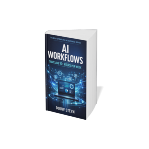 Save 10+ hours every week using simple, practical AI workflows designed for small business owners, freelancers, and side hustlers in South Africa. This step-by-step guide shows you how to automate content creation, lead generation, customer support, and admin—without needing technical skills.